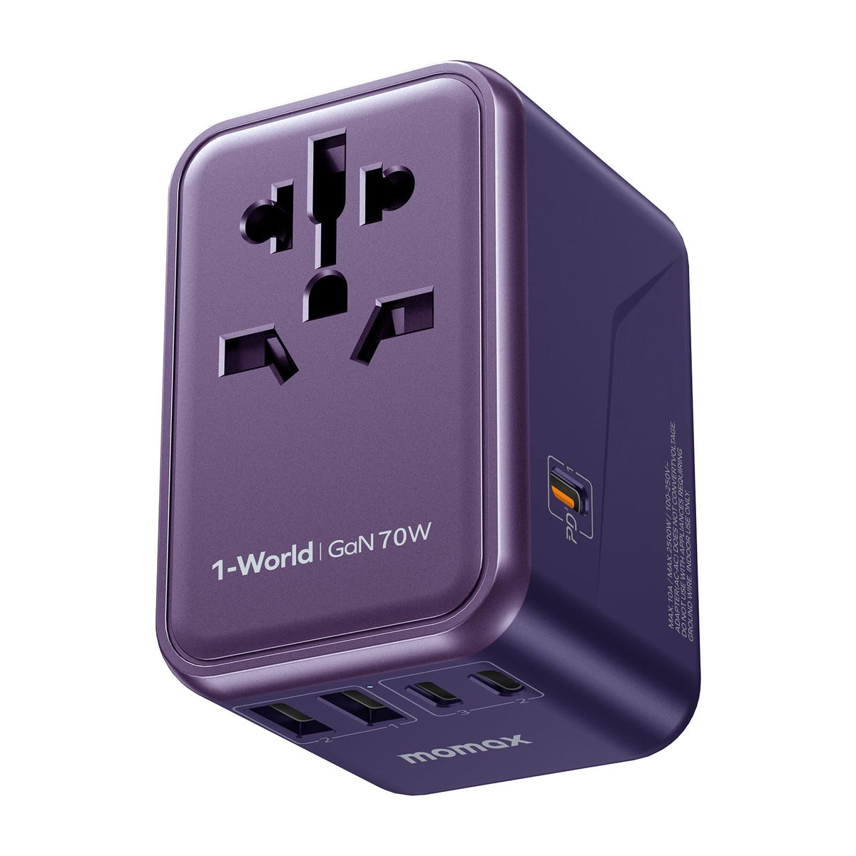 MOMAX Universal Travel Adapter 70W GaN Travel Plug Adapter for UK/EU/AU/US