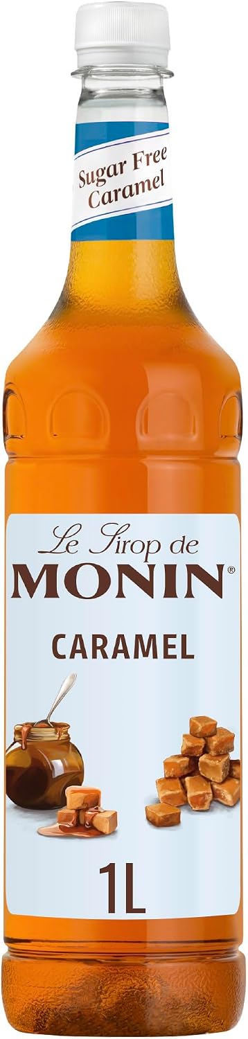 MONIN Premium Caramel Sugar Free Syrup 1L for Coffee and Cocktails. Vegan-Friendly, Allergen-Free, 100 Percent Natural Flavours and Colourings. Sugar-Free Coffee Syrup