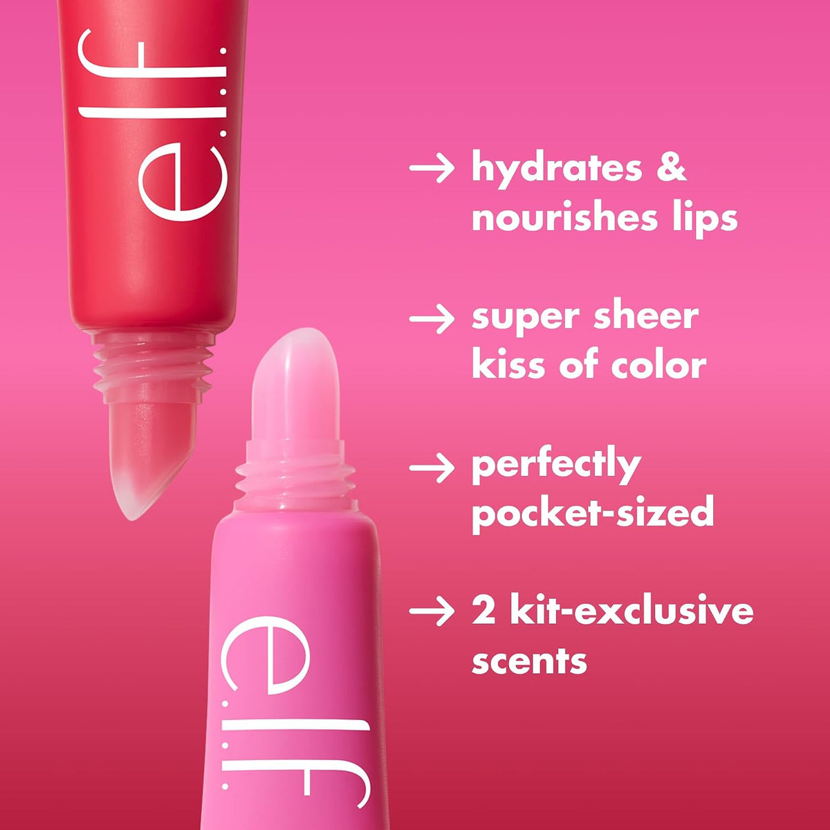 e.l.f. Squeeze Me Lip Balm Duo, Moisturizing Lip Balm for a Sheer Tint of Colour, Infused with Hyaluronic Acid, Vegan & Cruelty-Free, CHERRY/BUBBLEGUM