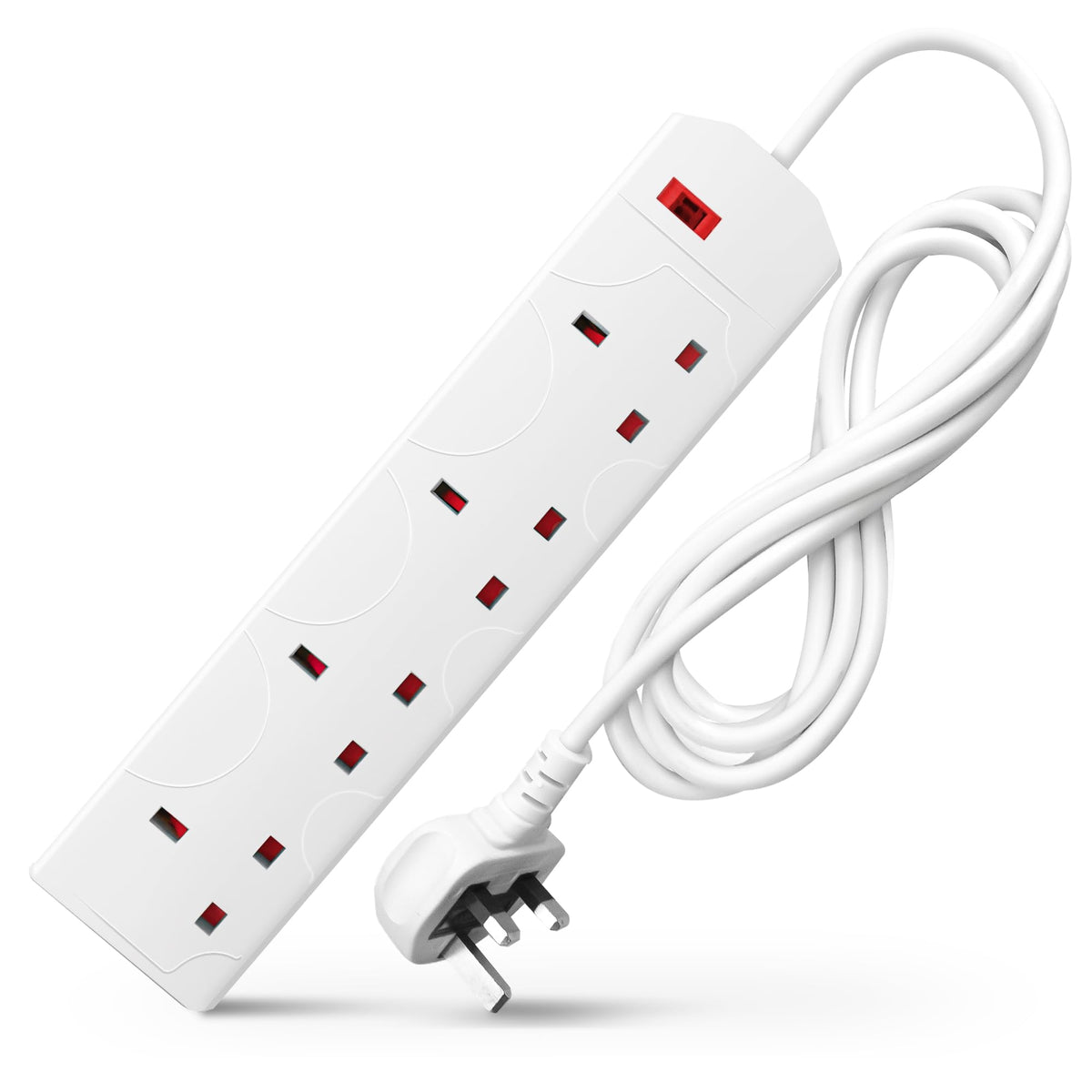 DESIRETECH Black Electric Extension Lead - 4 Gang, 1 Metre Cable with UK Plug & 3 Pin Socket - Wall Mountable & Multi Socket Mains Strip for Home, Bedroom, Kitchen, & Office (1 Pack)