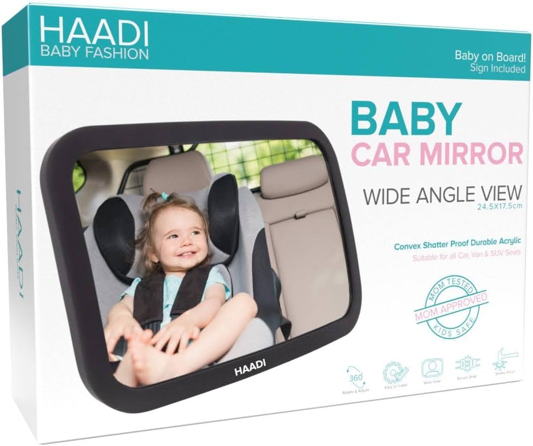 Baby Car Mirror Rear View - 360 ° Adjustable, Extra Wide Crystal Clear & Shatterproof Back Seat Baby Essentials to See Rear Facing Infants, Babies, Kids, Child & New born (Pack of 1)