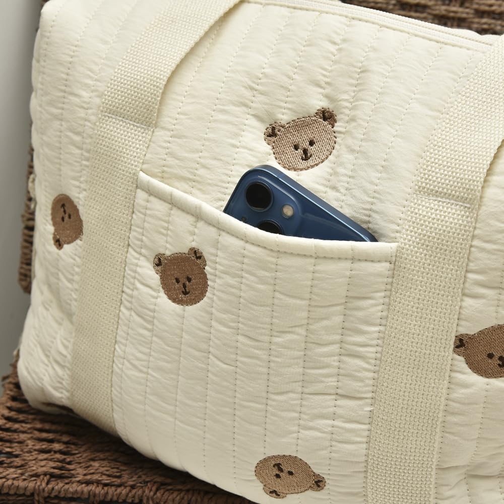 Baby Stroller Storage Bag, Cotton Cloth Reusable Handbag Pram Organiser Bag Multifunctional Pushchair Organiser with Zipper Pockets for Pram Travel 32x12x25cm (#3)