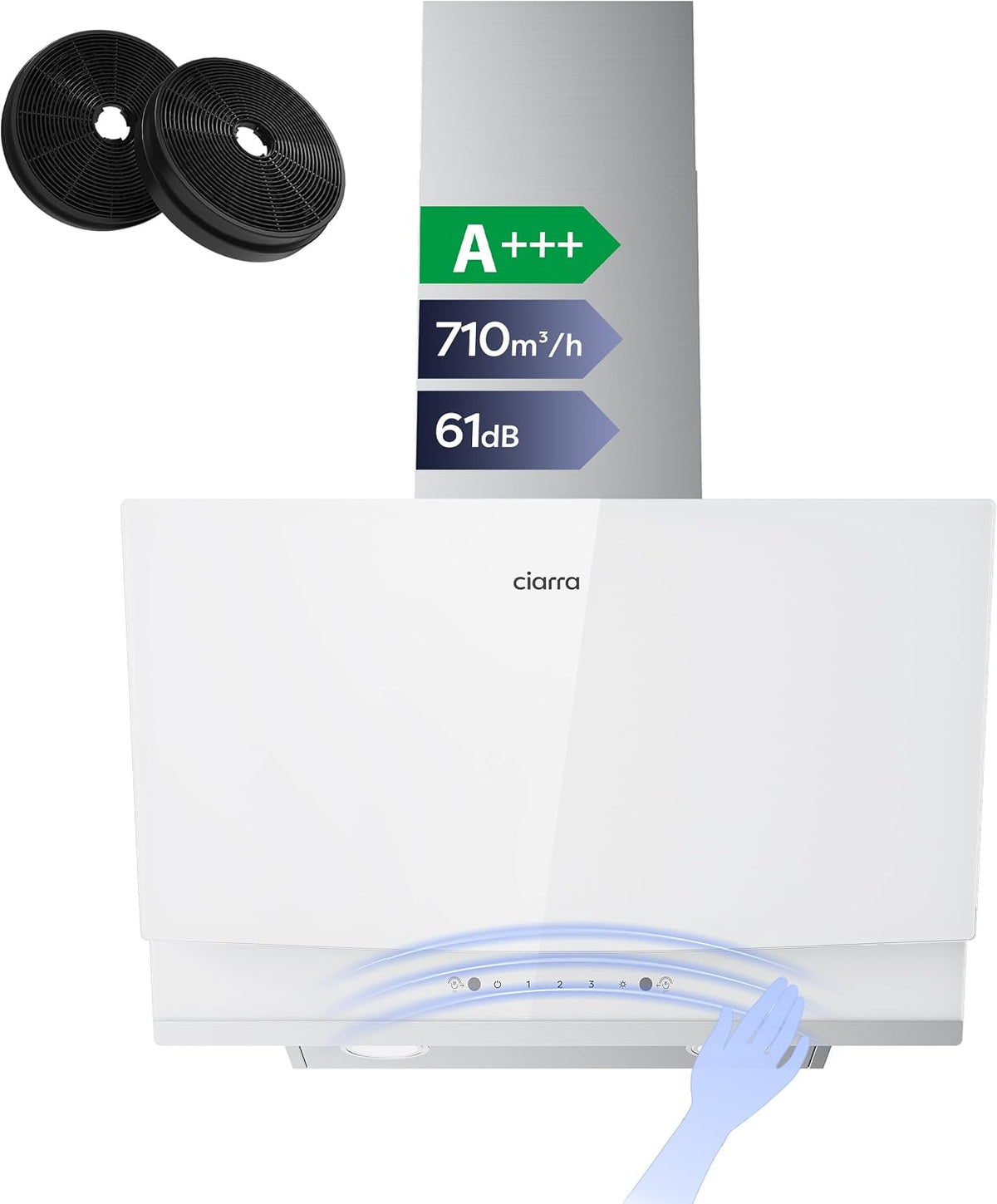 CIARRA 60cm White Angled Cooker Hood, Gesture Control, A+++, CBCW6736A