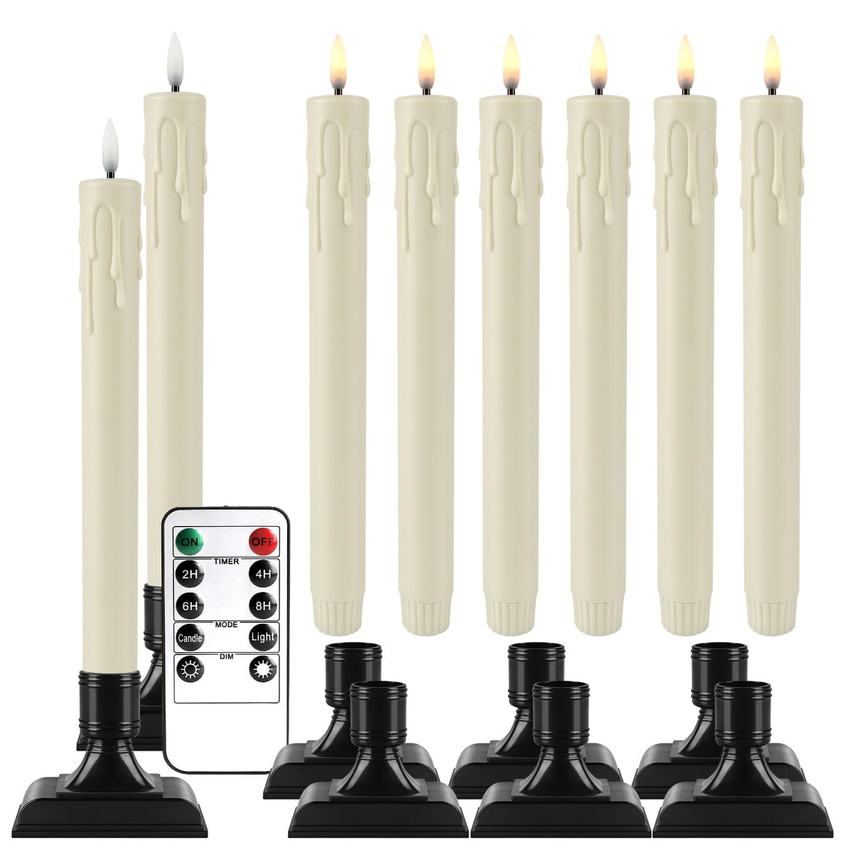 LIVEN Flickering Flameless Candles Battery Operated with Remote,Led Pillar Candles with Realistic Moving Wick Candles for Halloween,Christmas,Home Decor Pack of 12 (D2.2 xH 5" 6" 7")(White)