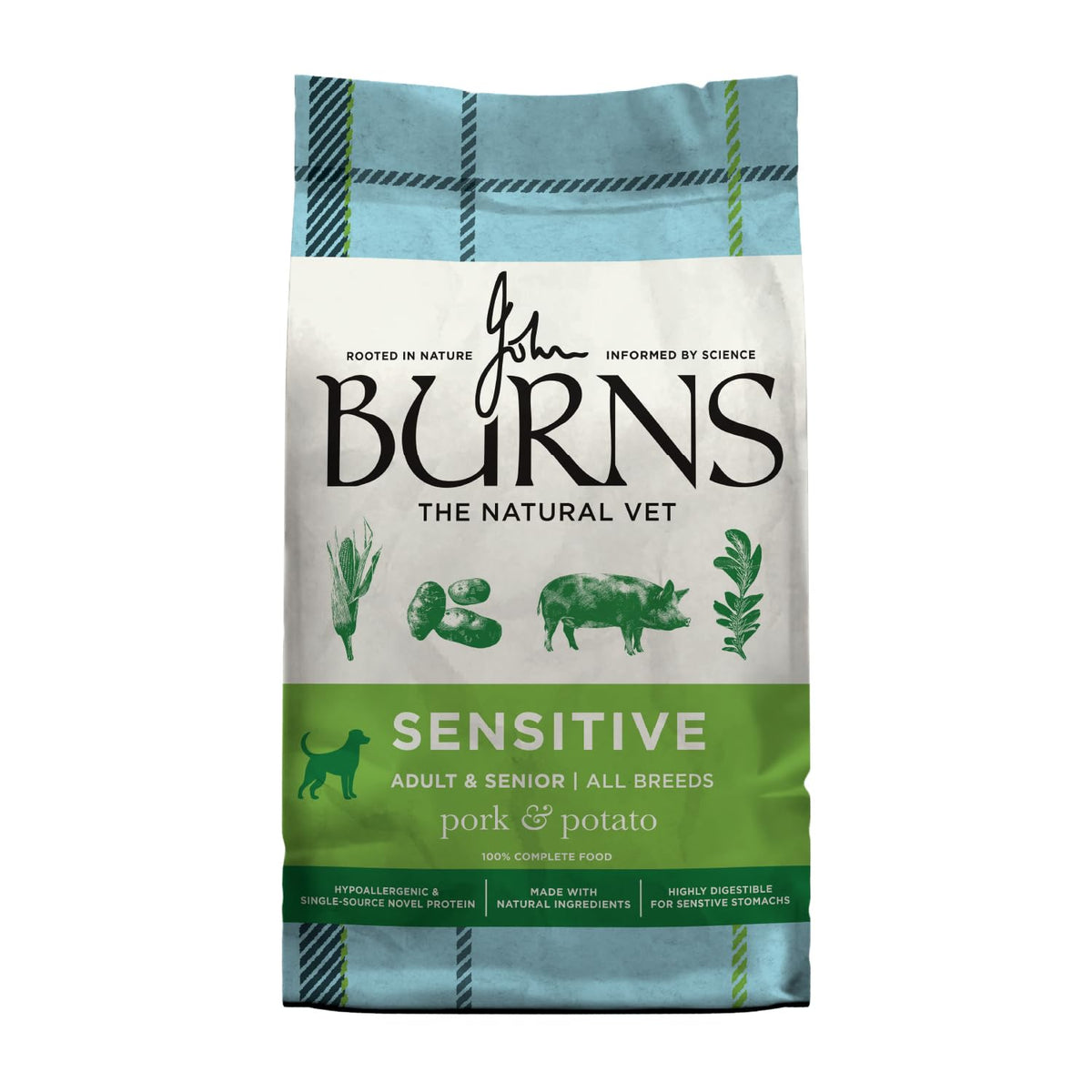 Burns Pet Nutrition Hypoallergenic Complete Dry Dog Food Adult and Senior Dog Sensitive with Pork and Potato 2 kg