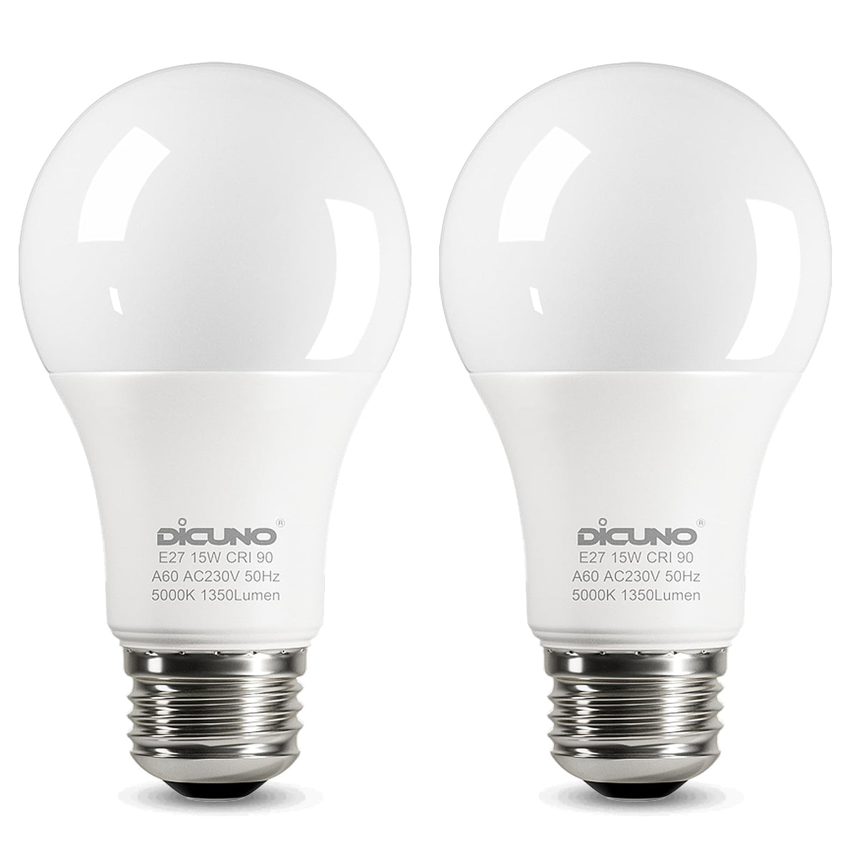 DiCUNO E27 Screw LED Bulb, 9W=60W, Daylight White 5000K, 806LM, 2Pcs