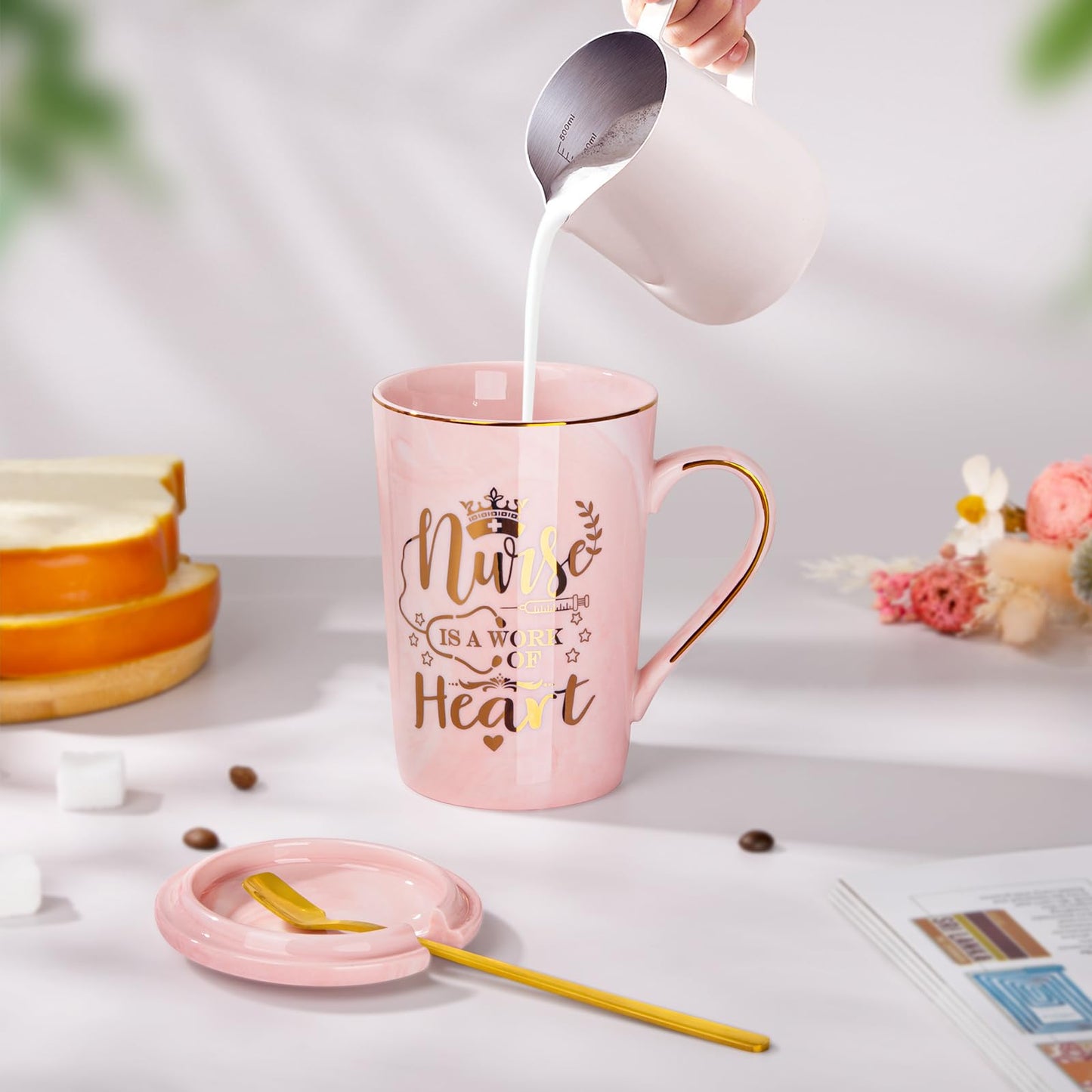 Unique Teacher Appreciation Gifts for Women - Best Teacher Gifts for Teachers, 14oz Pink Marble Ceramic Coffee Mug Printed with Gold, Retirement Birthday Graduation Ideas, End of The Year, Gift Boxed