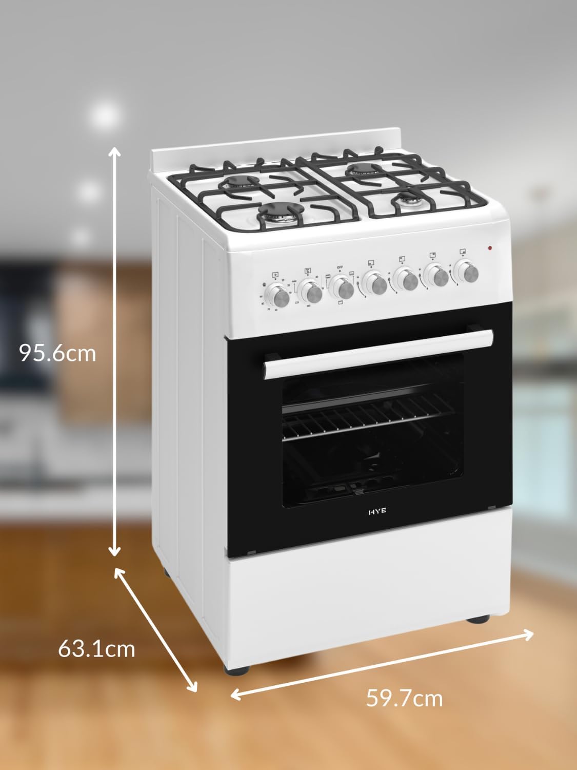 HYE Gas Cooker - 4 Gas Burners, 62L Electric Oven