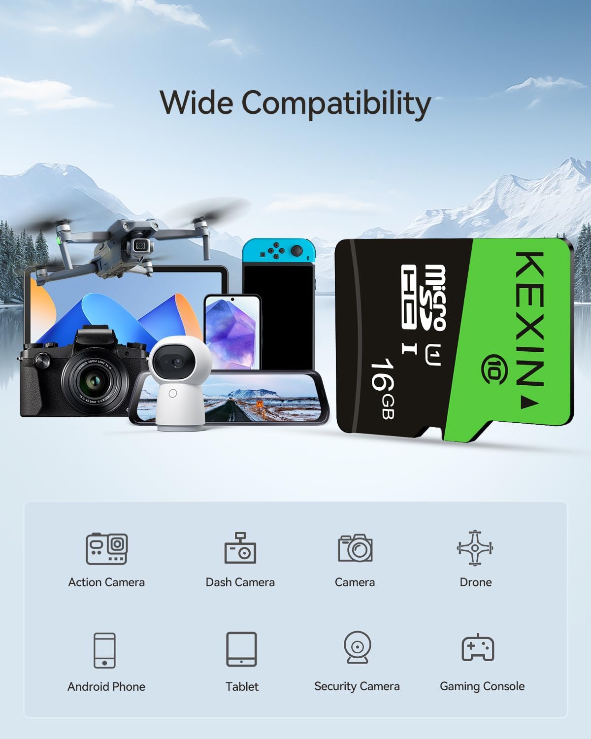 KEXIN Micro SD Card 32GB, MicroSDHC Memory Card UHS-I Up to 80MB/s Read, Class 10 C10 U1 TF Card for Camera, Smartphone, Security System, Drone, Tablet (Black Green)