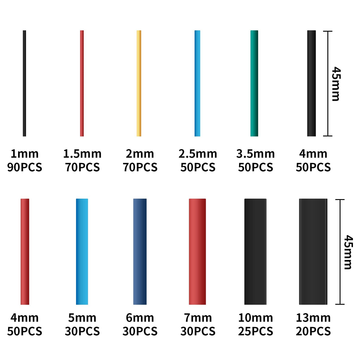 560 Pcs Heat Shrink Tubing Kit Ratio 2:1 Electrical Shrink Tubing Wire Large Wrap Industrial Shrink Tubes Assortment（12 Sizes Black）