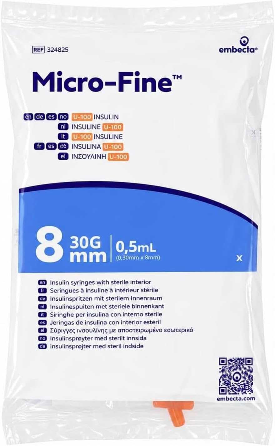 Embecta Micro-Fine 0.5ml U-100 with 30G 8mm Syringe | Multipurpose Use Syringe | Model No: 324825 | Latex-Free, CE Certified, Pack of 10