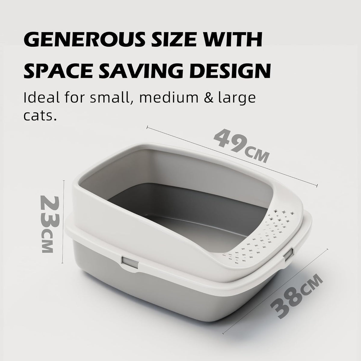 Cat Litter Tray Box, Litter Box, Plastic Cat Open Top Litter Tray with Free Scoop Kitten Detachable Rim Easy Cleaning,49 x 38 x 23cm (Grey)