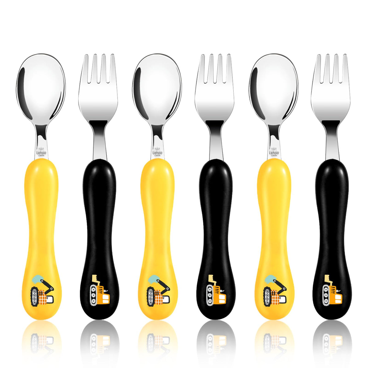 Lehoo Castle Stainless Steel Toddler Cutlery Set, 6-Piece Dinosaur Design
