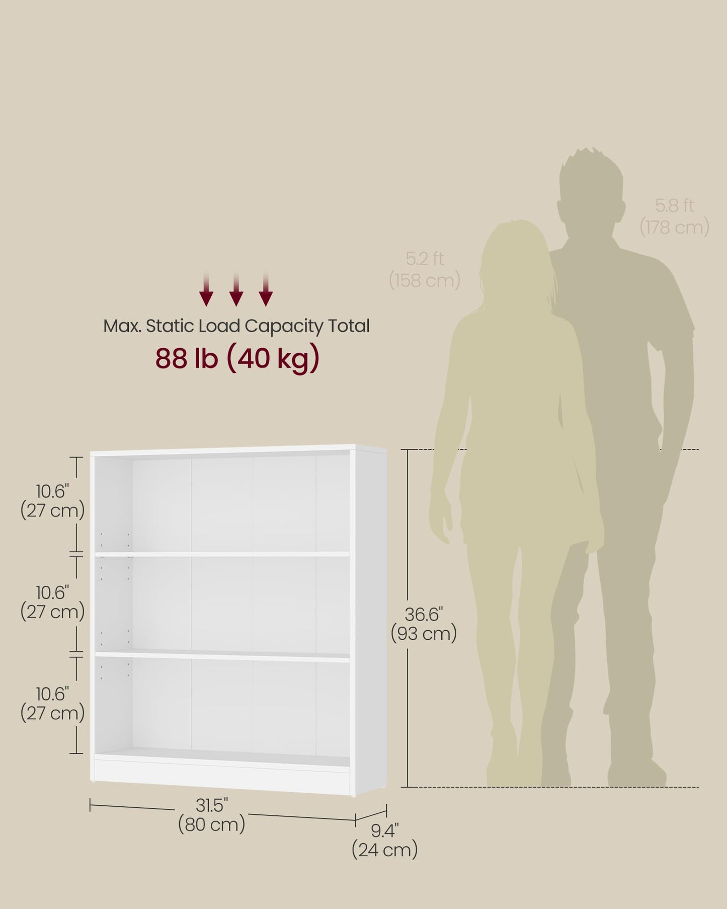 VASAGLE Bookcase, 6-Tier Bookshelf, Open Storage Shelf, Shelving Unit, 24 x 60 x 178.5 cm, for Living Room, Home Office, Dinning Room, Cloud White LBC169T14