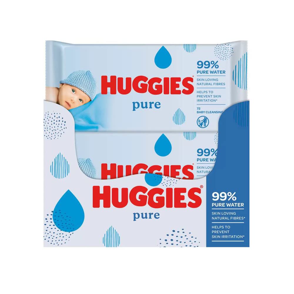 Huggies Pure Plastic Free Baby Wipes - Pack of 12 (576 Wipes) – 99% Water Wet Wipes, Fragrance Free, Hypoallergenic, Better Cleaning, Soft and Gentle on Babies' Delicate Skin