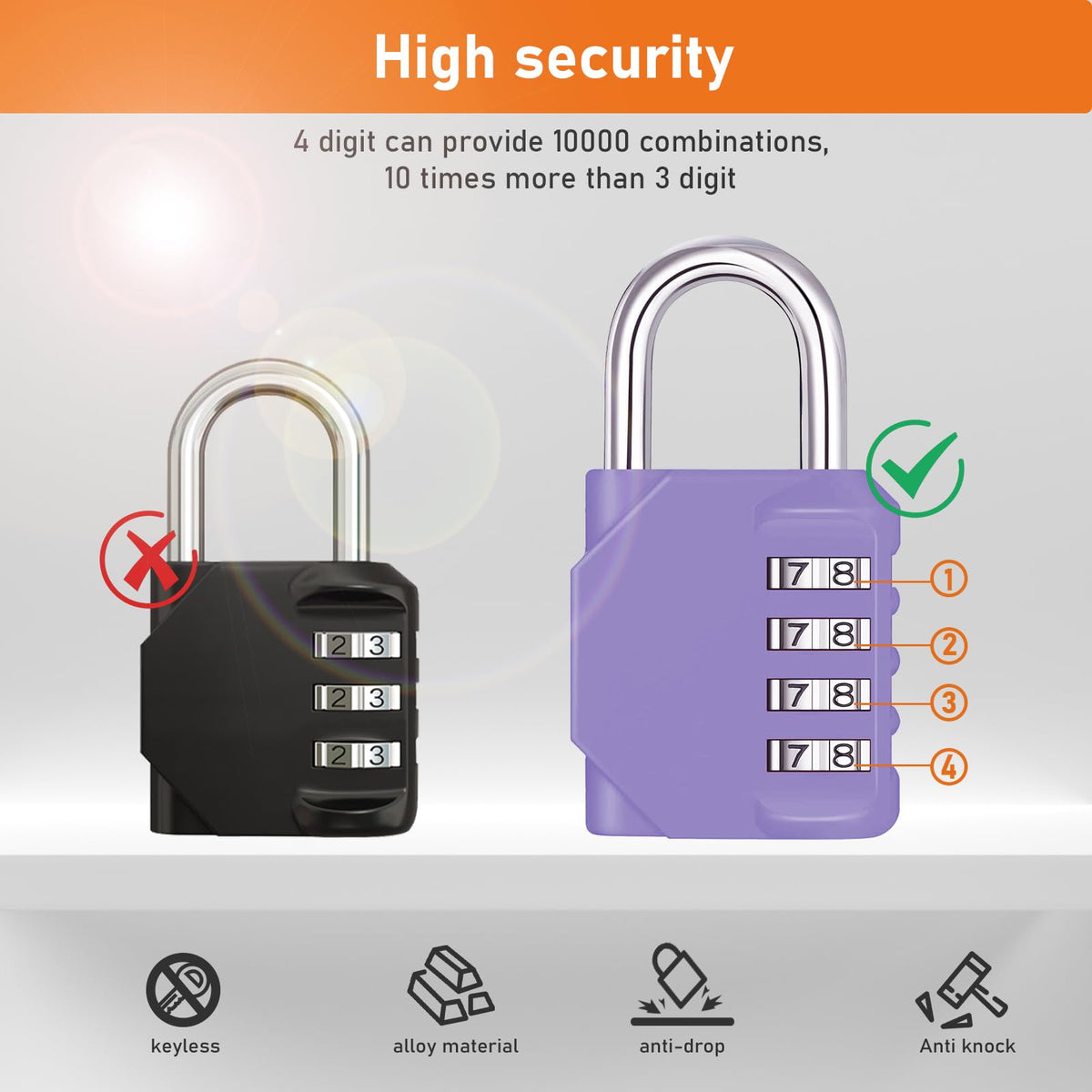 NAGE Padlocks with Code, Combination Lock 4 Digit Gym Locker (1P, Red)