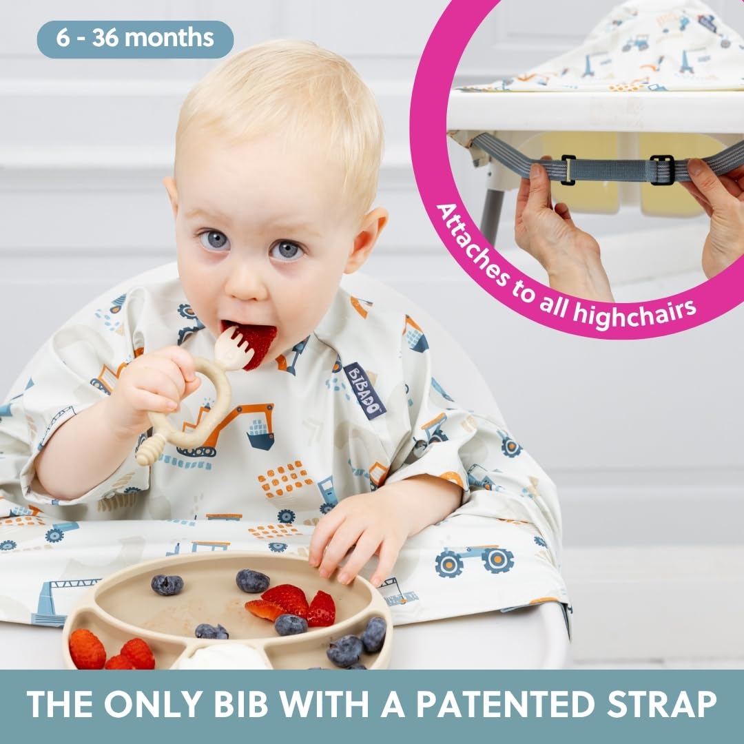 BIBaDO Long Sleeve Baby Bibs - Coverall Weaning Bib with Highchair Strap