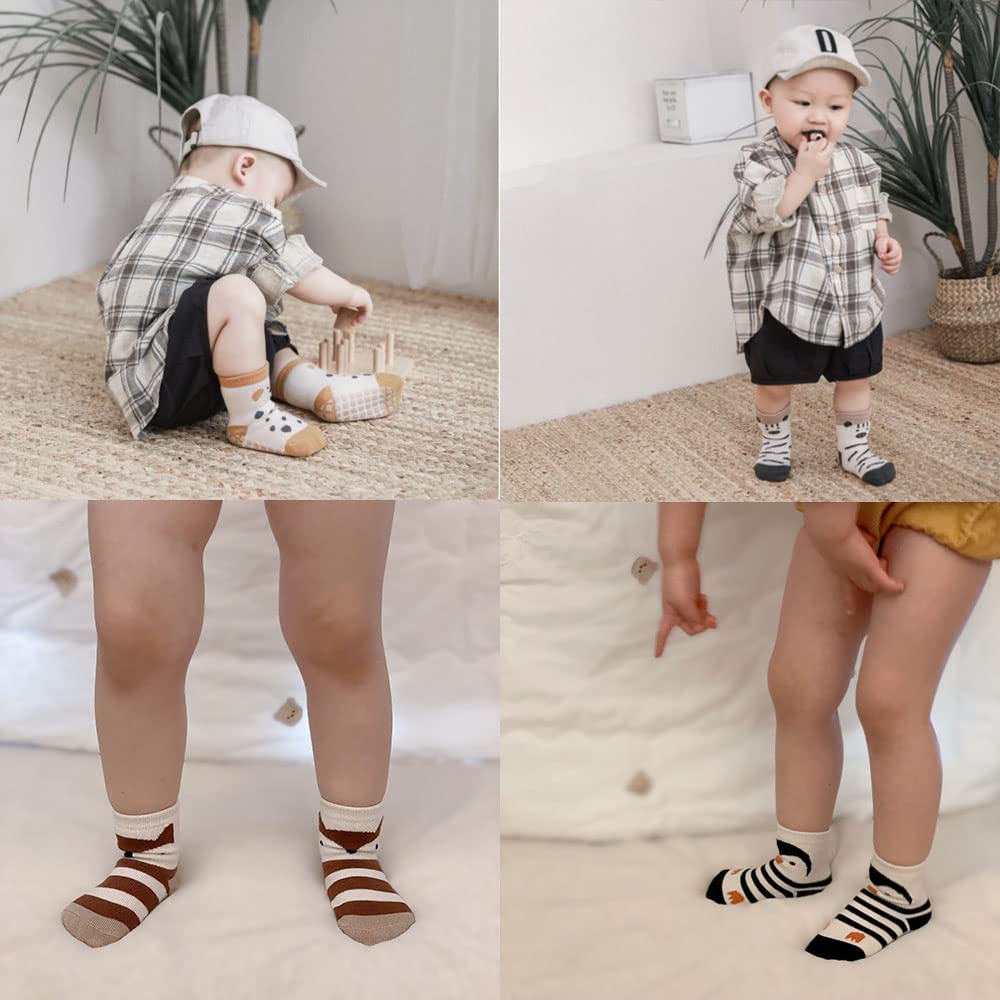 FedMois 5 Pairs Baby Kids Anti-slip Socks Cotton non skid Ankle Socks Animals