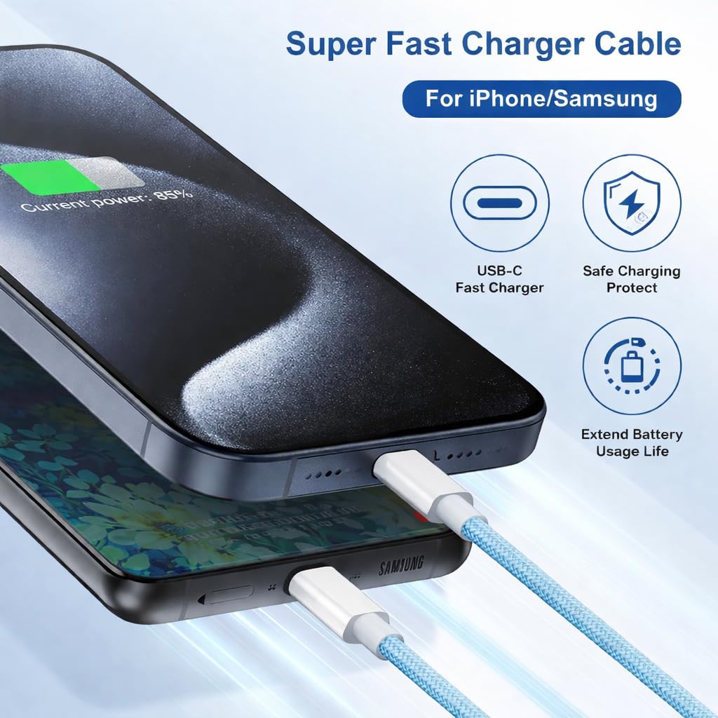 2 Pack 60W USB-C to C Fast Charging Charger Cable For iPhone 18 Pro Max 17e