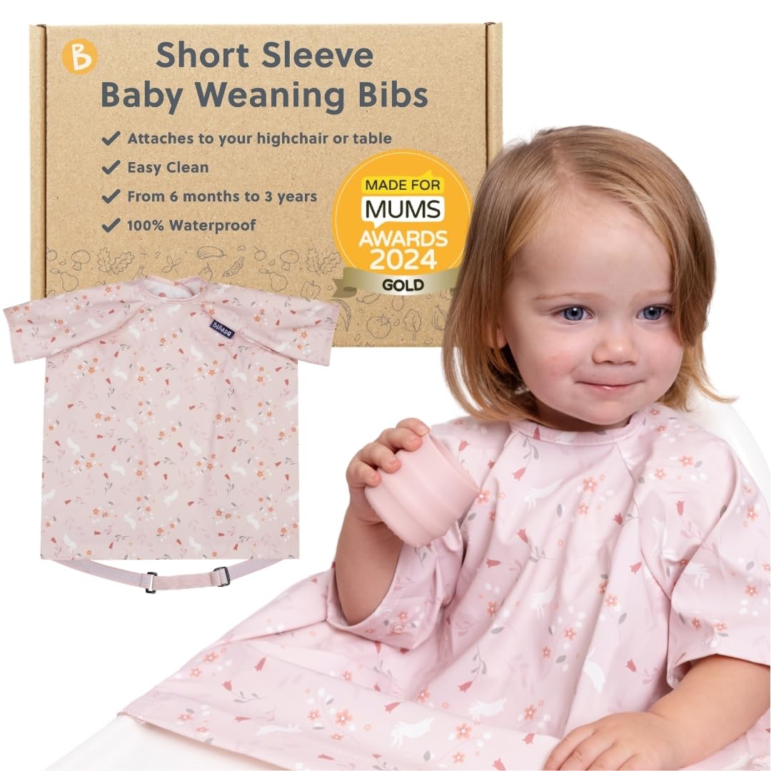 BIBaDO Long Sleeve Baby Bibs - Coverall Weaning Bib with Highchair Strap