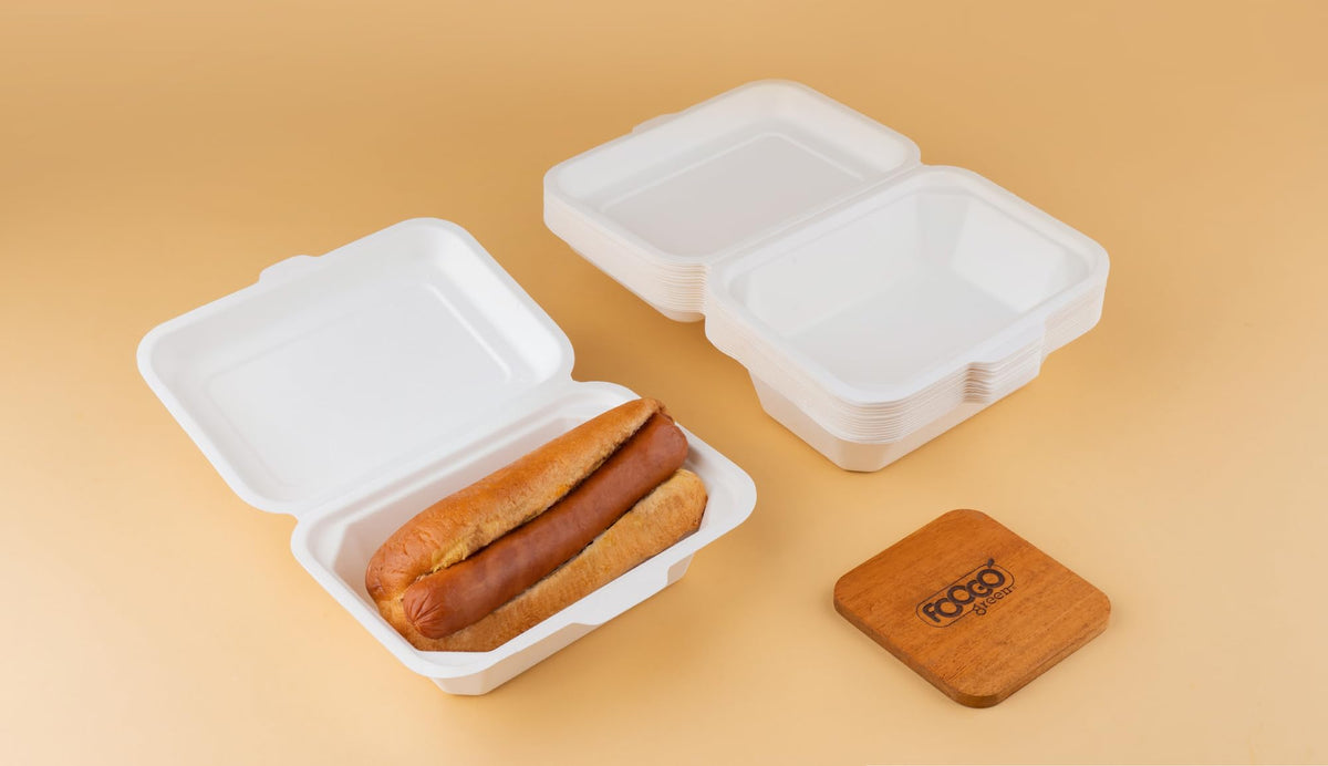 FOOGO Green 50pcs Clamshell Takeaway Boxes, 9x6 inch, 30oz / 900ml