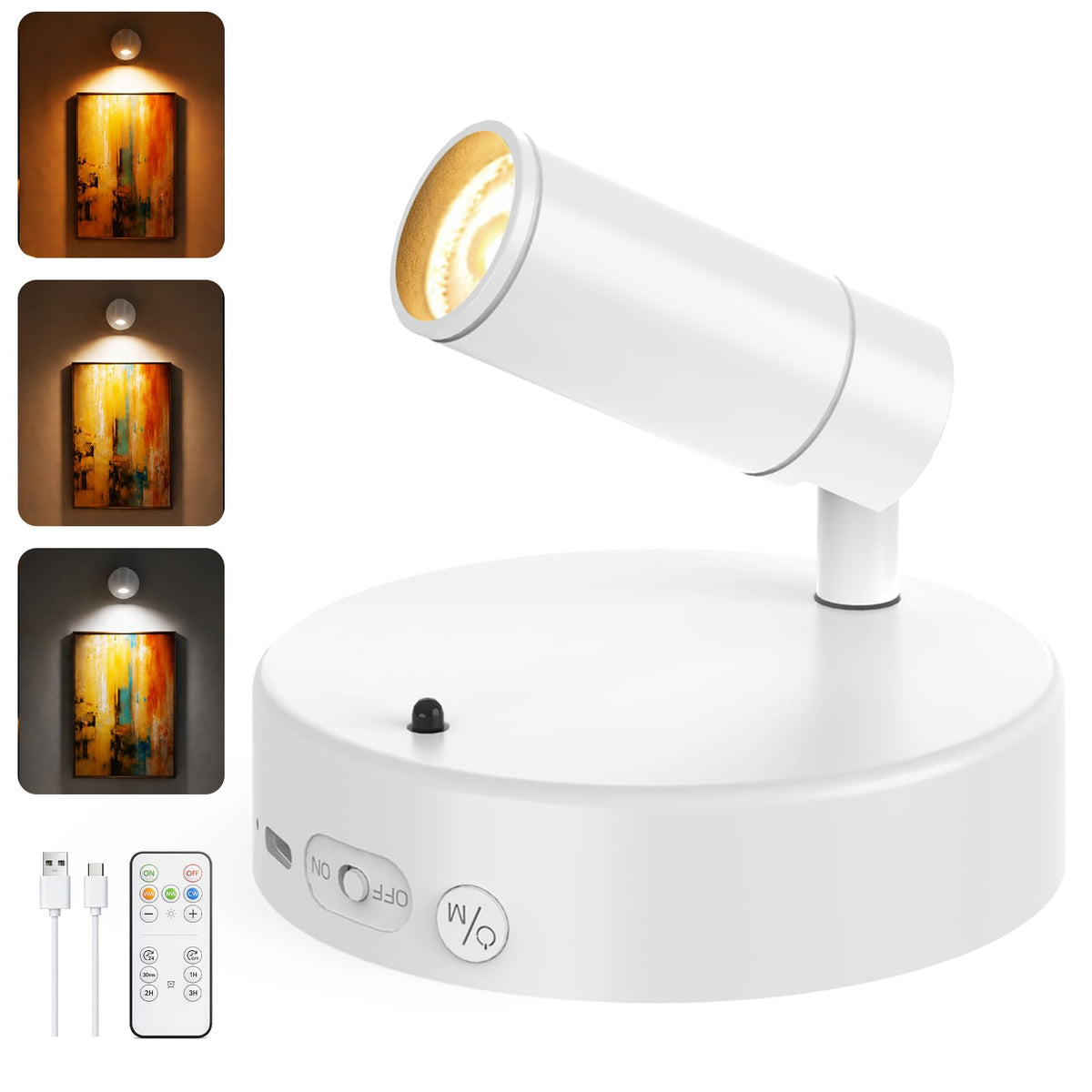 GOODEA Battery Operated Spot Light Indoor with Remote, Up to 30 Days, 3 CCT