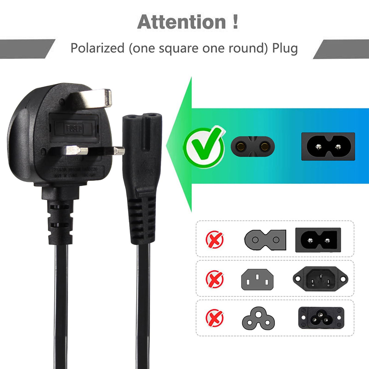 power 5M UK 3PIN Plug to IEC C7 Figure 8 Replacement Mains Cable Compatible with PS5, Xbox Series X, tv, Samsung, LG, Sony