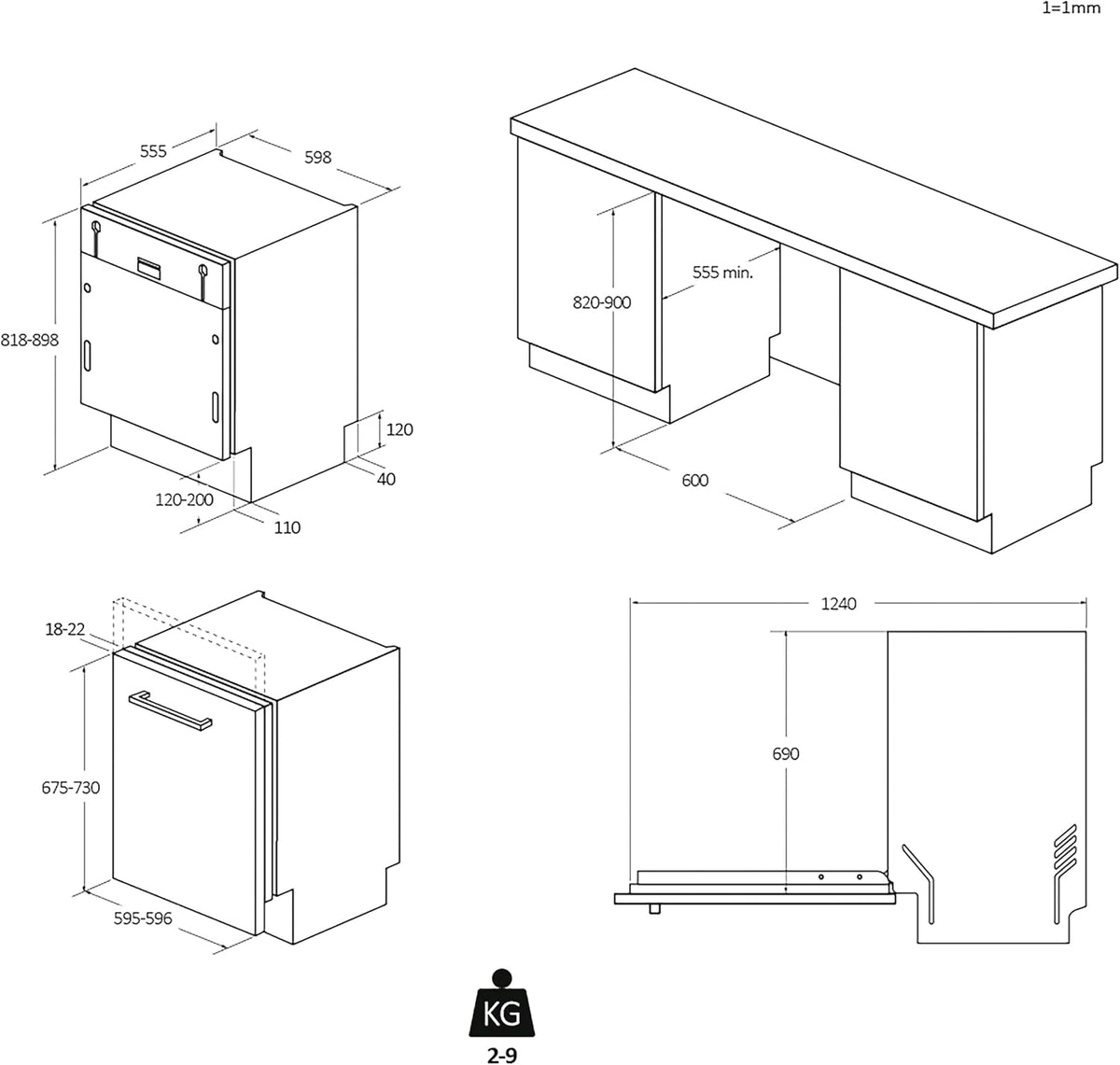 Candy Integrated Slimline Dishwasher, 9 Place Settings, E Class