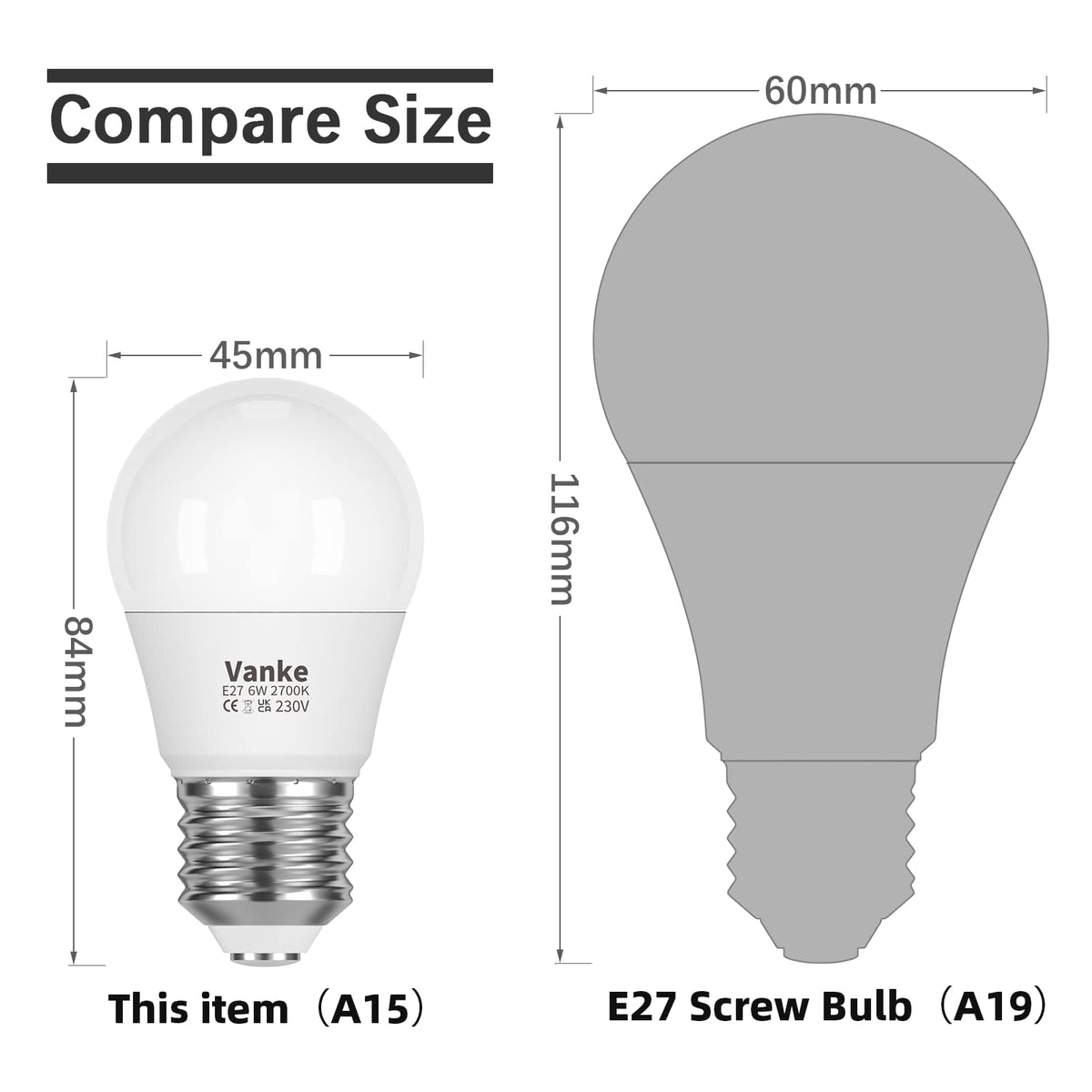 Vanke E27 Screw LED Bulb, Warm White 2700K, 6W(40W Equivalent), Pack of 3
