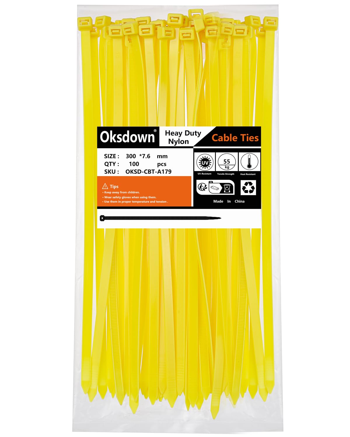 100 Pack Yellow Plastic Cable Ties 300mm×3.6mm Heavy Duty Strong Nylon Premium Self Locking 12 inch/30 cm Long Zip Tie Wraps