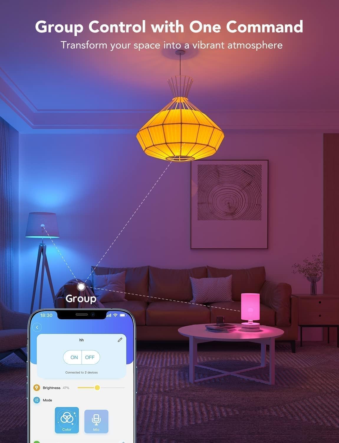 Govee RGBWW B22 Smart Bulb, 800LM, Music Sync, 54 Scenes, 2 Packs