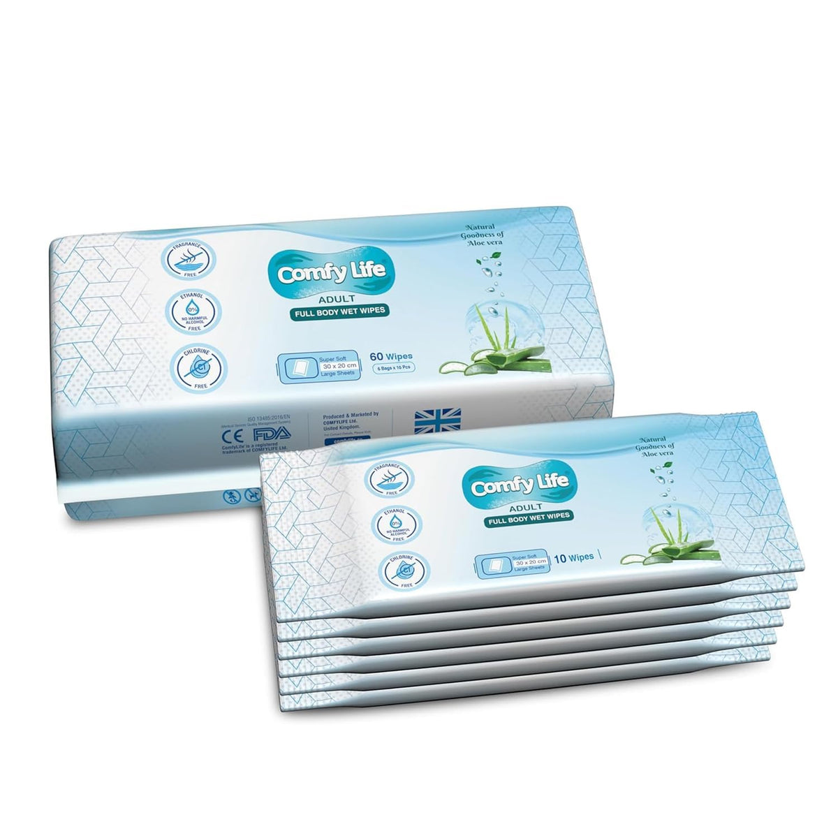 Comfy Life Premium Full Body Cleansing Wet Wipes For Adults - Large Luxury Fresh-feel Rinse-free Fragrance-free Bed Bath Incontinence Hygiene Intimate-care Soft Sheets (4 Pack (320 Wipes)