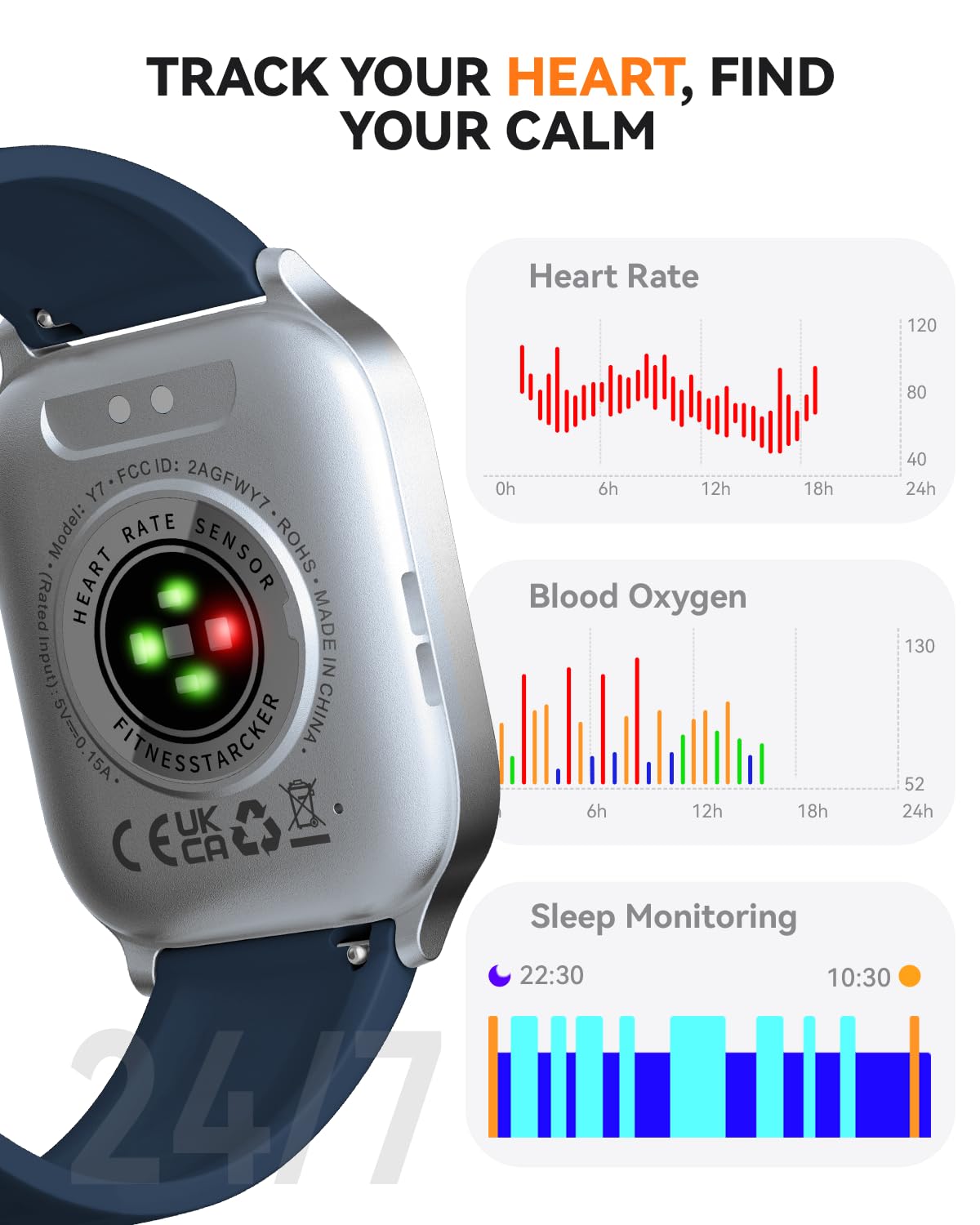 Smart Watch for Men Women- Answer/Make Call, 2024 IP68 Waterproof Fitness Tracker Watch with Sleep Step Counter Activity Smartwatch for Samsung Android iPhone iOS (Black-Blue, 1.83)