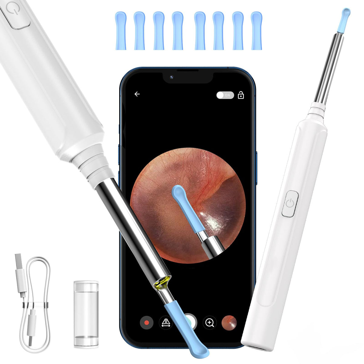 Ear Wax Removal Otoscope, WiFi 1920P Ear Cleaner Camera, 3.5mm Diameter Ear Cleaner, IP67 Waterproof Ear Camera with 6 LEDs for iPhone, iPad and Android Smartphones, Black
