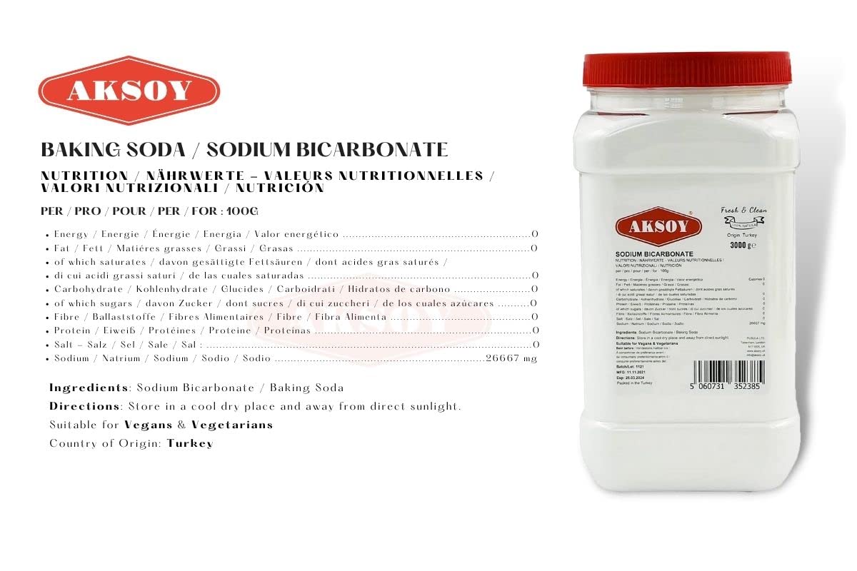 Aksoy Baking Soda 1.8KG Jar || Pure Sodium Bicarbonate Powder, Highest Purity, Food Grade – Versatile Baking Soda for Cooking, Baking, Cleaning, Deodorizing & More!
