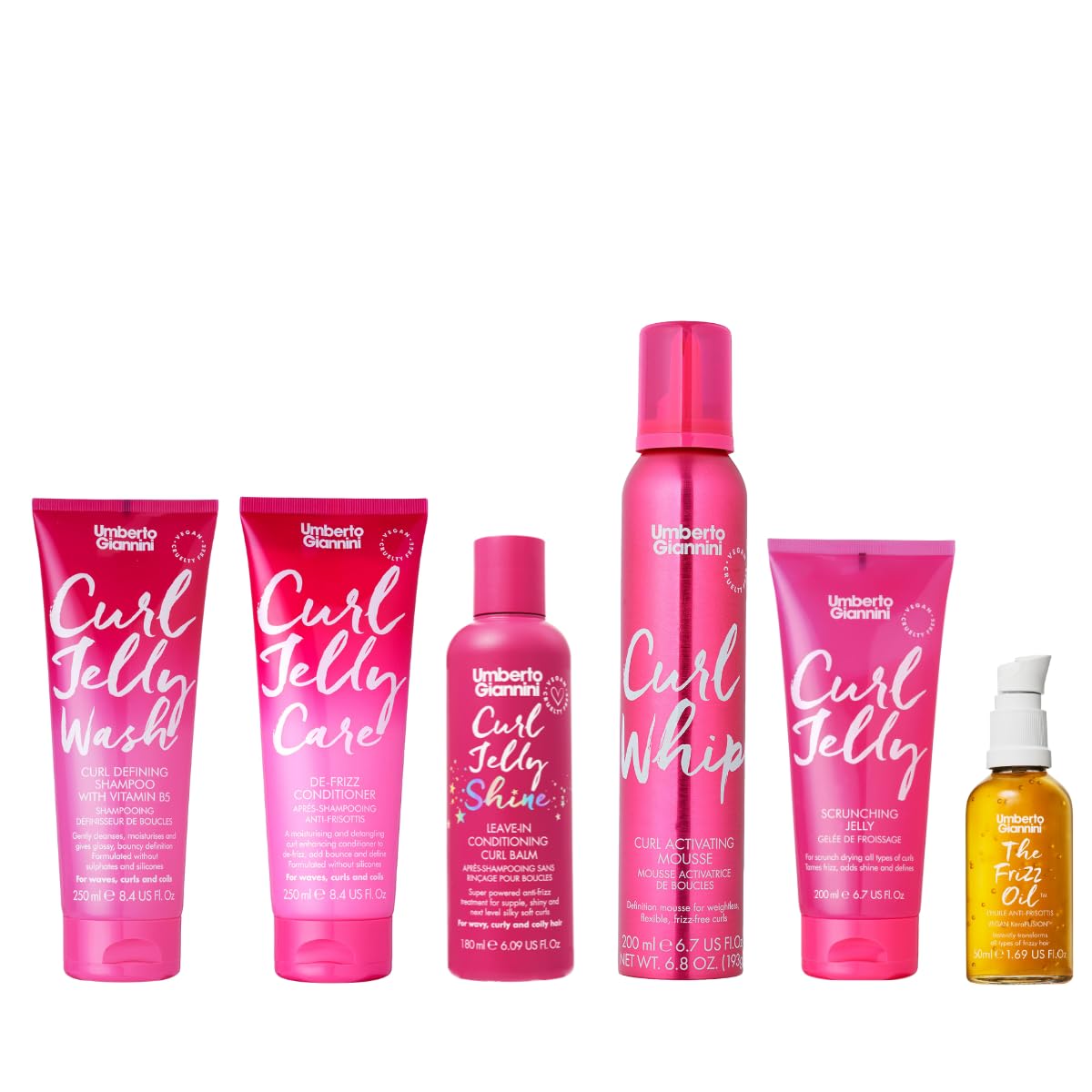 Umberto Giannini Curl Jelly Scrunching Jelly & Creme De Curl Control Cream Duo for Curly or Wavy Hair, Vegan & Cruelty Free, 2 Pack