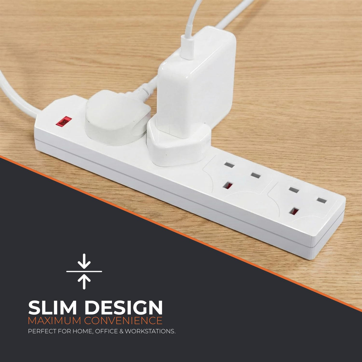 Wolf Power 4 Way Extension Lead, 2 Metre Extension Cable with UK 3 Pin Plug, Multi Socket Power Strip, Wall Mountable, Suitable for Home, Office & Appliances (Black, 1 Pack)
