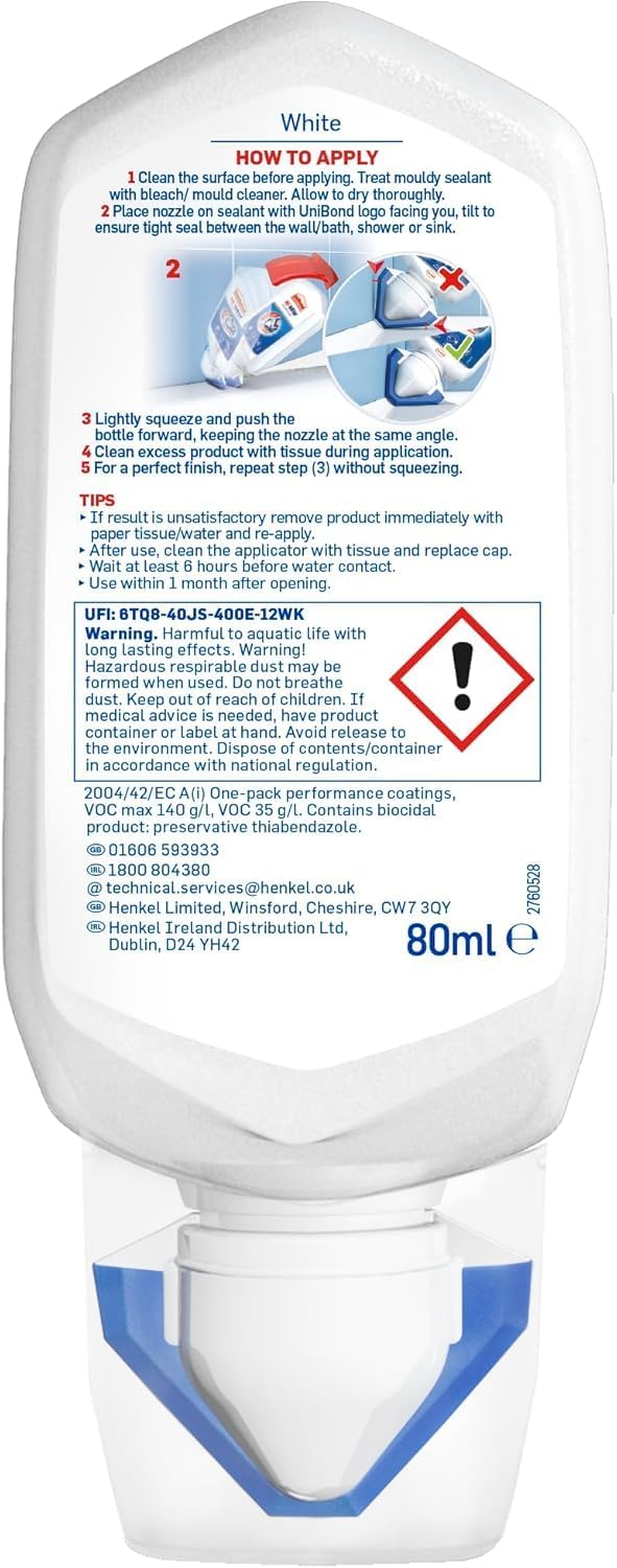 UniBond Re-New, White Silicone Sealant Renewal, Kitchen & Bath, 1 x 80 ml