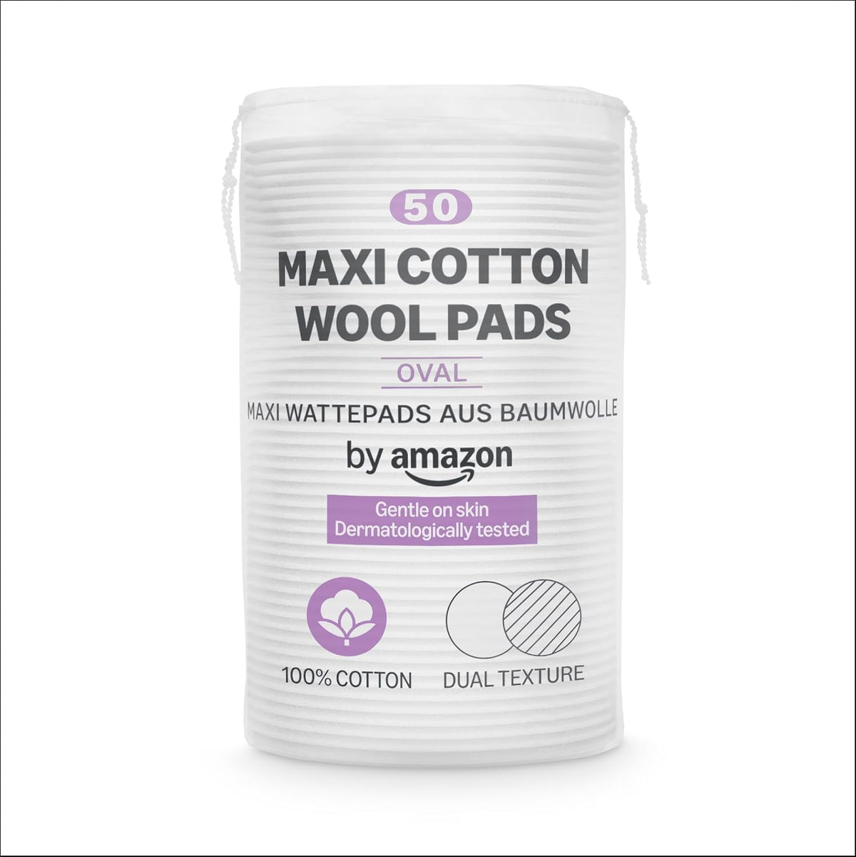 by Amazon Maxi Cotton Wool Pads, Dual Texture, 100% Cotton, 50 Pads
