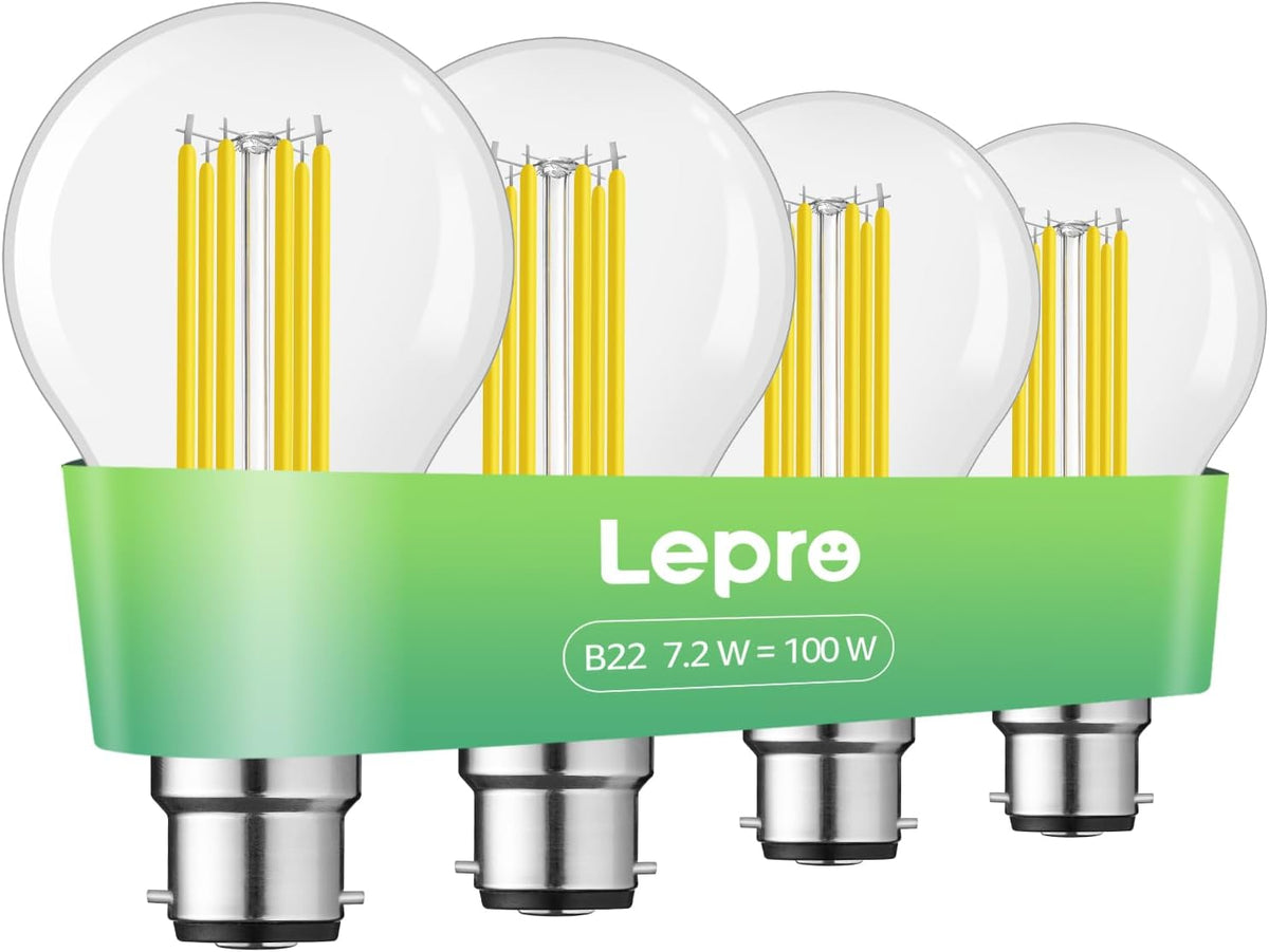 Lepro 1520lm Bayonet Light Bulb A-Rated, 7.2W = 100W, Warm White, Pack of 4