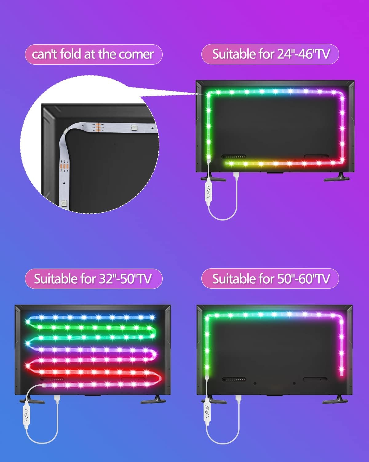 Daymeet TV Led Lights, 4M TV Led Backlight for Lights USB Powered RGBIC Light Strip for 55-75 inch Monitor Behind Lighting with Remote Music Sync Bluetooth APP Control
