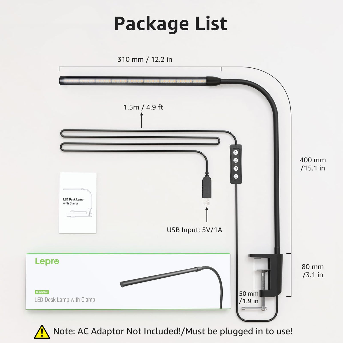 Lepro Desk Lamp Clamp, 460lm Eye-Caring Clip on LED Desk Light