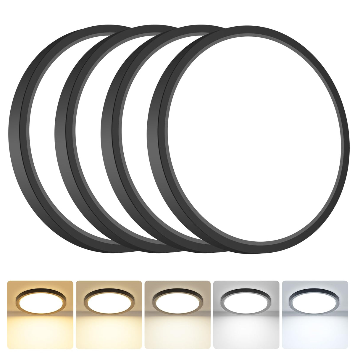 hepside 2 Pack Bathroom Ceiling Light 30cm, 3000K/3500K/4000K/5000K/6500K 5CCT LED Ceiling Lights, 24W, Modern, Waterproof, Round Flush Mount for Bathroom, Kitchen, Bedroom, Hallway