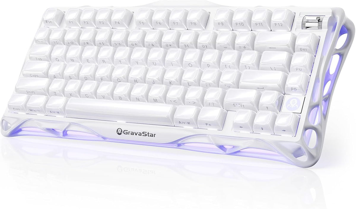 GravaStar Mercury K1 Mechanical Keyboard with Aluminium Frame, 75% Wireless Gaming Keyboard, Hot Swap Custom Keyboard with Button, Gasket, RGB Tri-Mode Keyboard, PBT Keycaps, 8000 mAh White