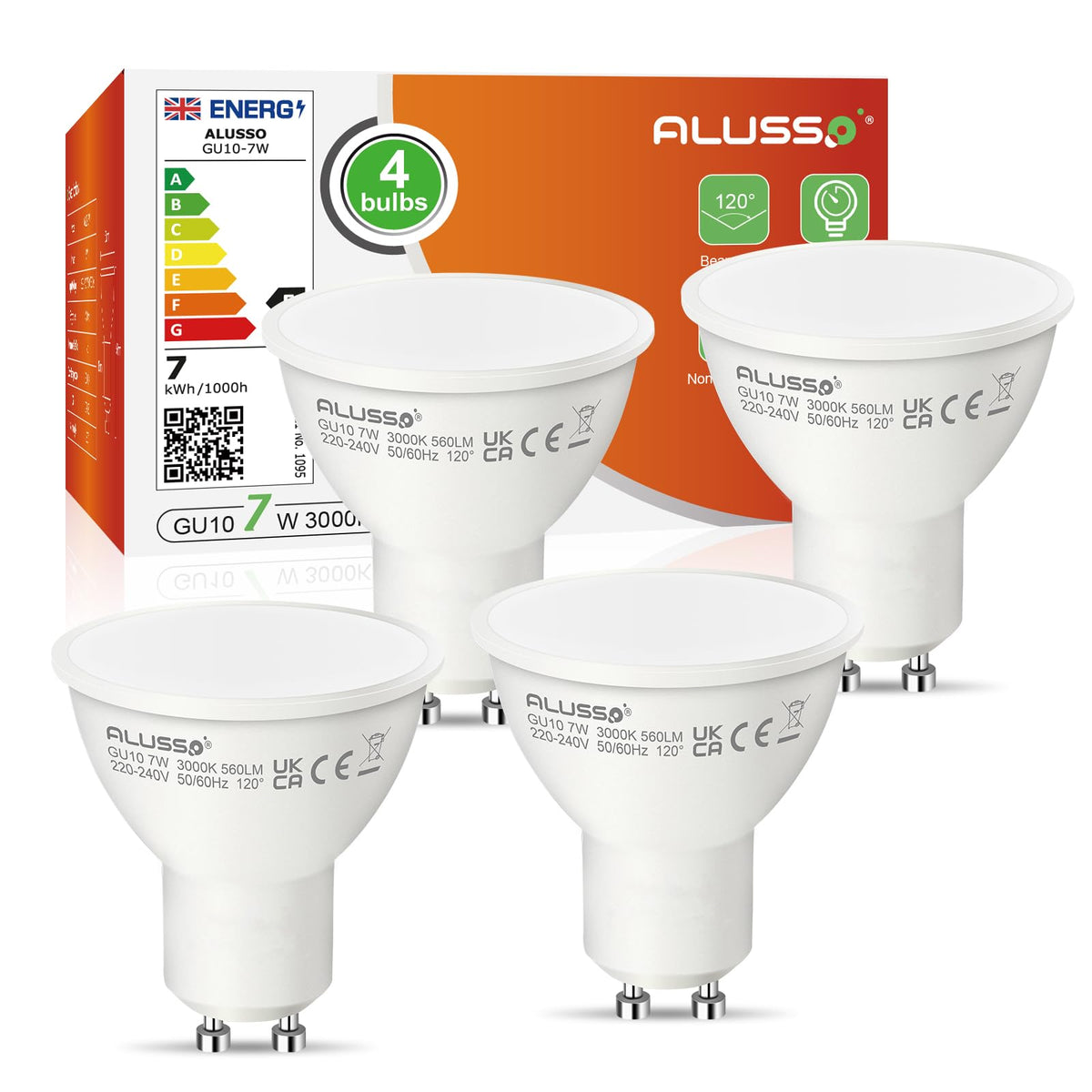 ALUSSO 5W GU10 LED Bulbs Warm White 3000K, 400LM Brightness Pack of 4