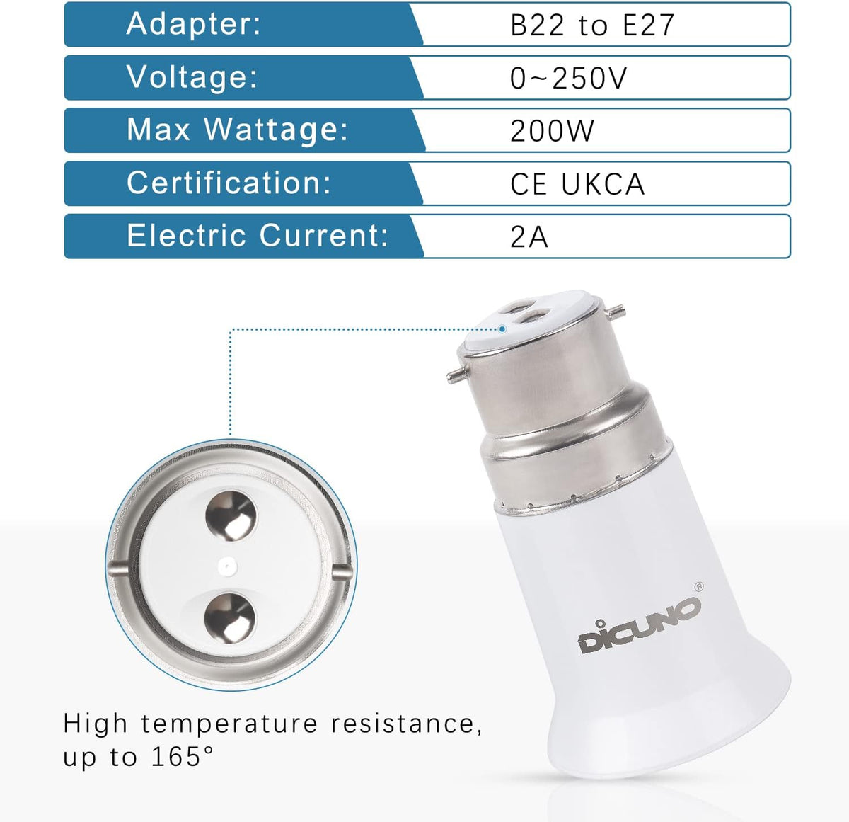 DiCUNO B22 to E27 Socket Converter, Lamp Base Adapter for LED Bulbs, 6 Pcs