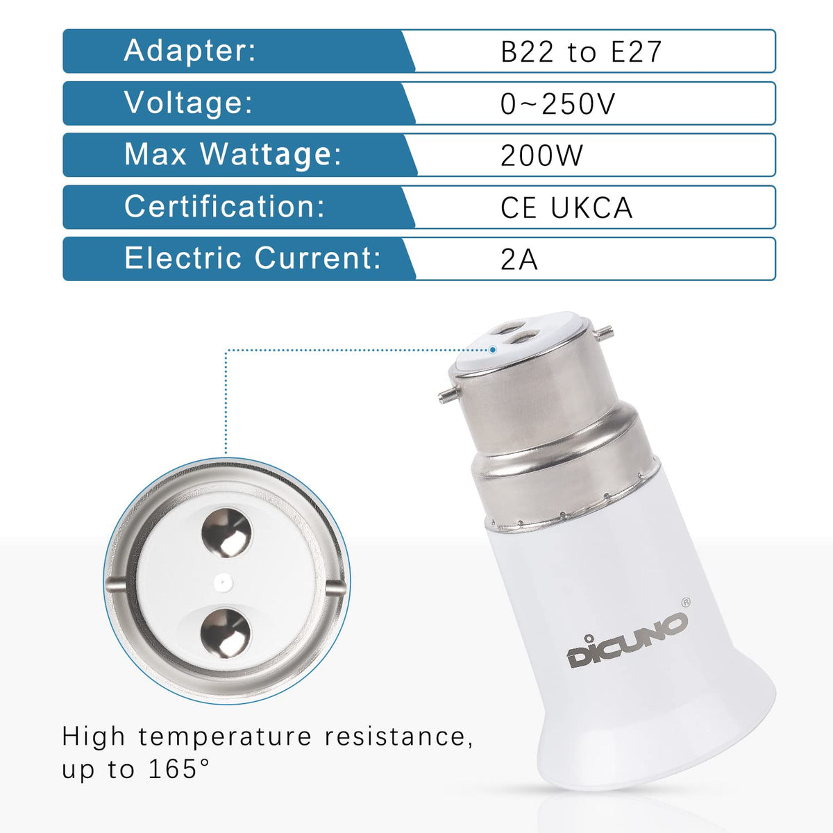 DiCUNO B22 to E27 Socket Converter, Lamp Base Adapter for LED Bulbs, 6 Pcs