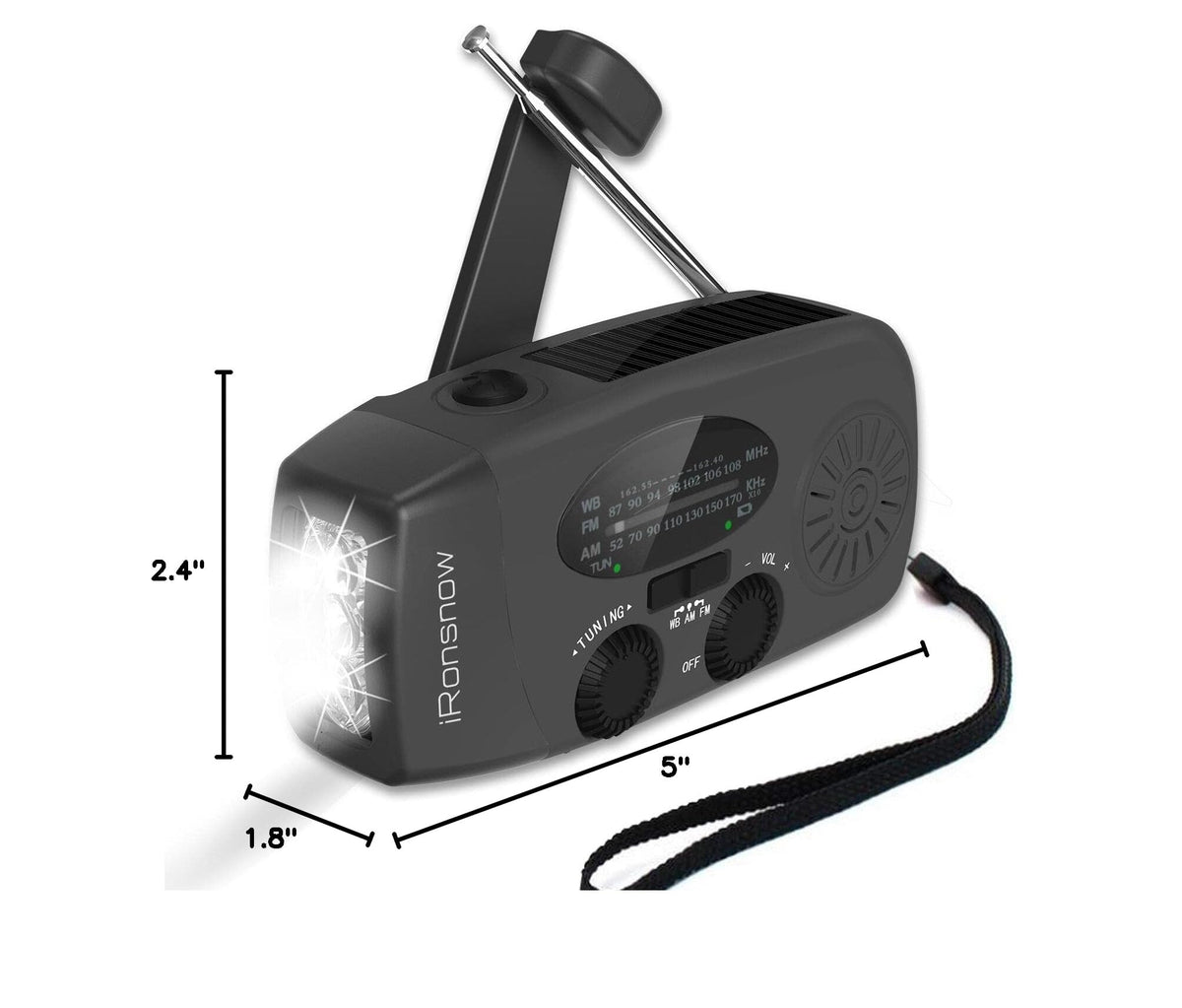 5000mAh Wind Up Solar Radio, Emergency Crank Weather Radio, FM/AM Radios