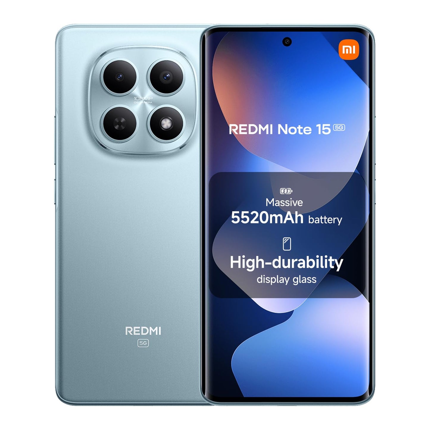 XIAOMI Redmi Note 15 5G, Smartphone 8+256 GB, Ultra-slim Design, IP65 Water Resistance, 108MP Super-clear Camera, 6.77" FHD+ Display, Glacier Blue, Warranty 2 years, Charger Not Included | 120Hz, 25098RA98G