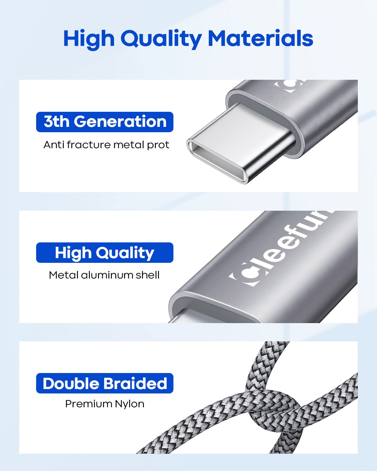 CLEEFUN 3M USB C Cable (2-Pack), Long PS5 Controller Charger Fast Charging